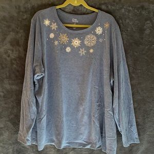 Croft & Barrow 3X Winter design long sleeved blue knit shirt
